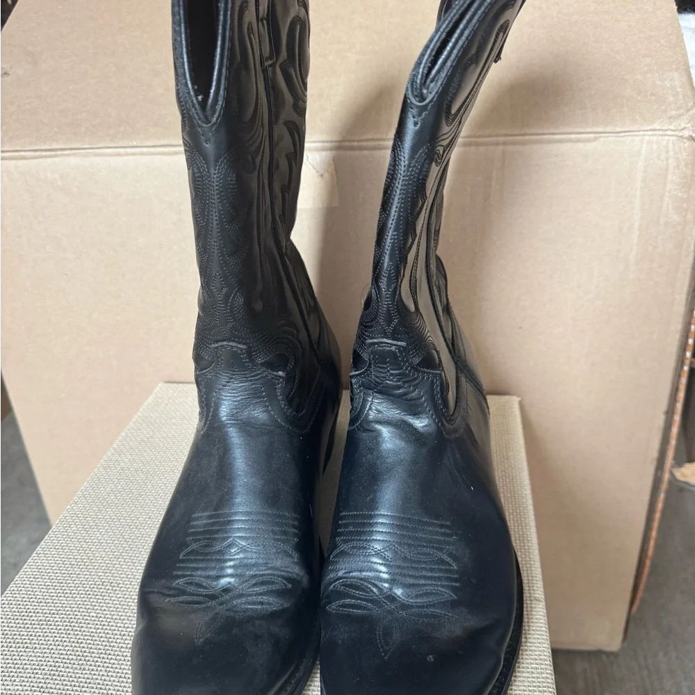 Men's Black Leather Cowboy Boots - Picture 2 of 5